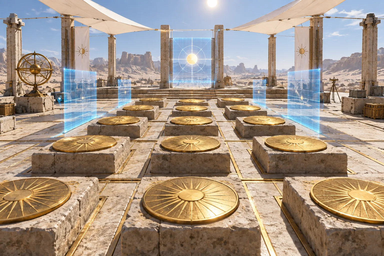 Desert solar calibration platform representing Book of Ra Deluxe